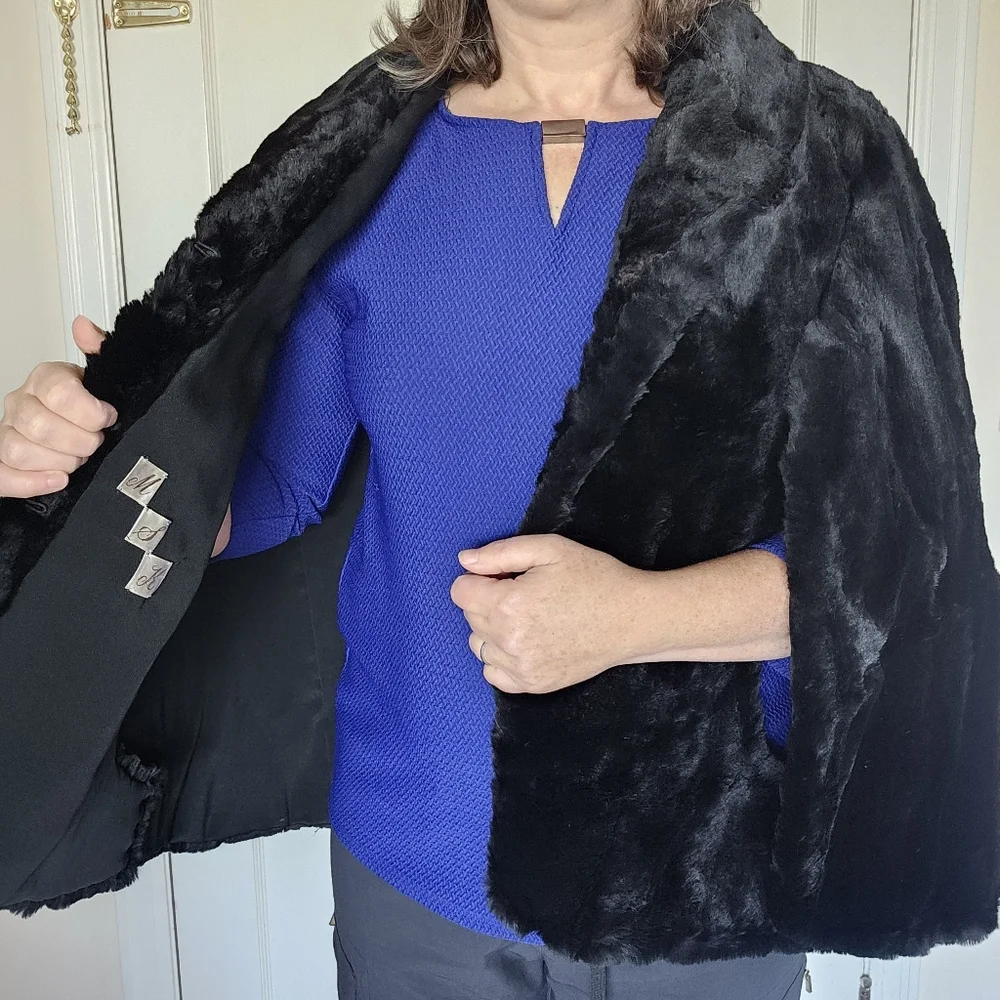 Vintage Sheared Fur Black Cape OS
